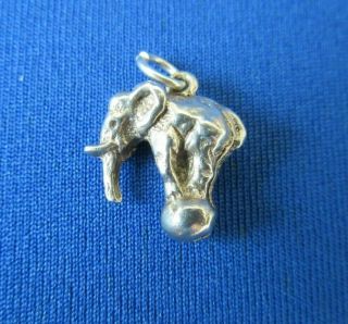 Vintage 925 Sterling Silver Charm Animal Elephant On A Ball
