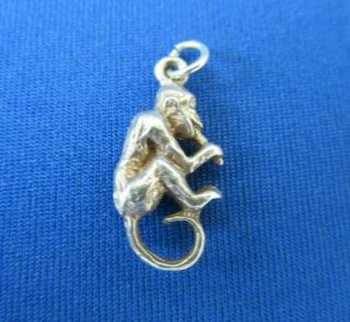 Vintage 925 Sterling Silver Charm A Monkey Eating A Banana Fruit Food