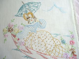 Vintage Embroidered Southern Belle Table Runner Or Dresser Scarf