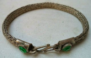 Stunning Vintage Estate Green Rhinestone Silver Tone 7 1/4 " Bracelet 2374t