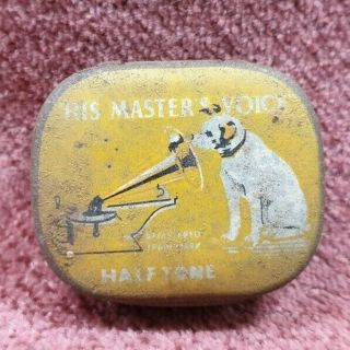 Vintage His Masters Voice Half Tone Tin With Needles
