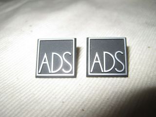 2 Ads Black Plastic Speaker Badge Logo Emblems 5/8 " Square Vintage