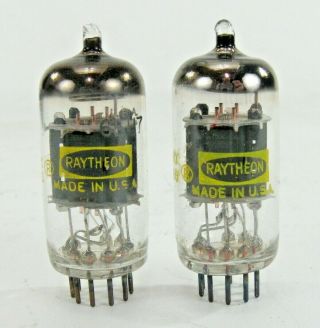Raytheon 6eu7 Vacuum Tubes Matched Pair 1963 Ribbed Halo Getter 2 Tests Nos