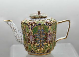 Fantastic Vintage Chinese Peking Brass Enamel Cloisonne Miniature Display Teapot