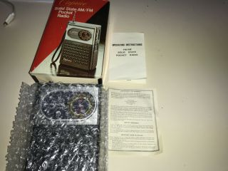 Vintage Nib Caprice Hong.  Kong Solid State Am/fm Pocket Radio Box Papers