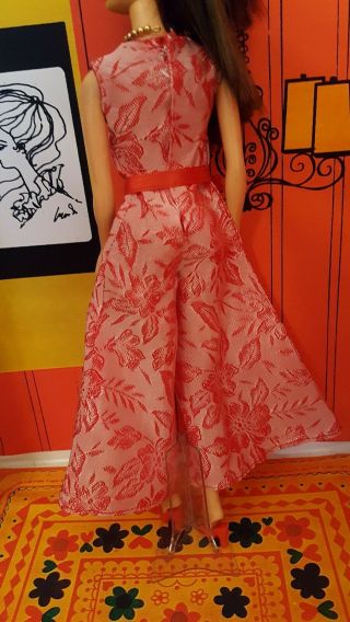 VTG Barbie Clone PREMIER FAB - LU BABS Awesome Red BROCADE PALAZZO Jumpsuit & Belt 4