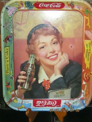 Vintage Coke Cola Tray Menu Girl 1953 To 1960 Metal Tray