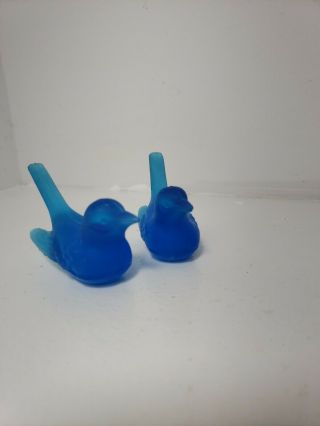 2 Small Vintage Solid Cobalt Blue Glass Bird Figurine Collectible