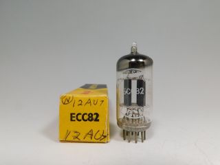 Mullard (tungsram) 12au7 Ecc82 Gf2 Vintage 1960 Tube Round Getter Nos (test 93)