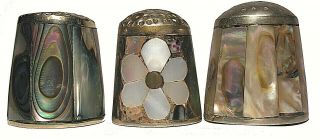 Three (3) Vintage Sterling,  Abalone & Mother Of Pearl Thimbles From Mexico
