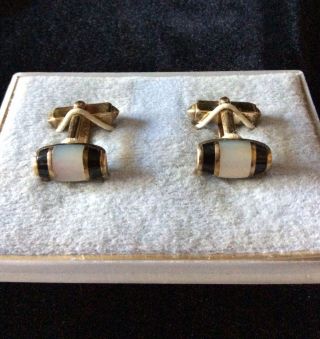 Vintage Gold Plated Art Deco Cufflinks,  Mother Of Pearl,  Glass