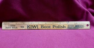 Vintage Wooden 12 Inch Ruler Kiwi Boot Polish Advertisement