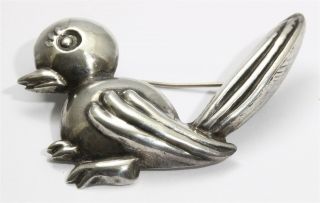 Vintage Mexico Sterling Silver Mid Century Modernist Bird Figural Brooch Pin