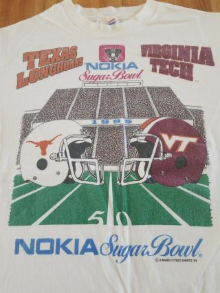 Texas Longhorns Virginia Tech Hokies 1995 Sugar Bowl Shirt M Vintage Vtg NCAA 2