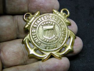 Vintage Us Coast Guard Large Double Anchor Seal Cap Hat Badge Pin 51mm