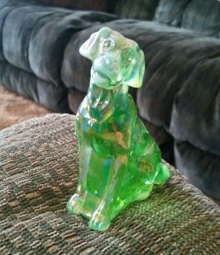 Vintage Mosser Glass Labrador Dog Opalescent Green Figurine