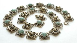 Czech Vintage Art Deco Filigree Cabochon Necklace