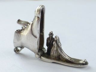 Vintage 925 Solid Sterling Silver Wedding Couple Inside Boot Opens Charm 2g C404
