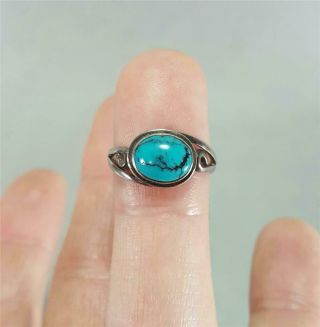 Vintage Native American " Navajo " Old Pawn Sterling & Turquoise Ring 7