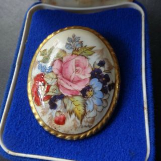 Vintage Signed Aynsley Hand Painted Bone China Flower Brooch & Box - A509