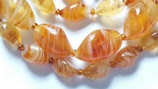 Czech Vintage Long Two Tone Yellow Swirled Glass Bead Necklace