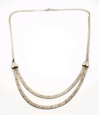 Lovely Vintage Signed 925 Sterling Silver Italy Modernist Flat Link Necklace