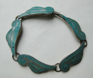 Fine Vintage Taxco Mexican 950 Sterling Silver Turquoise Panel Link Bracelet