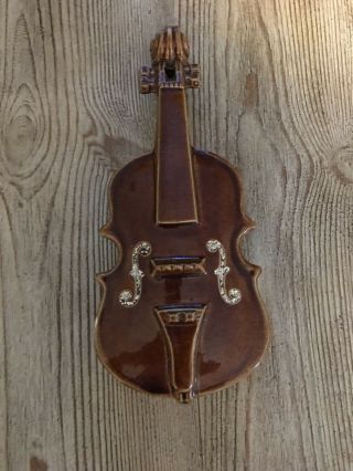 Vintage Mccoy Pottery Violin Wall Pocket It Is 11 Inches Tall X 5 " Wide