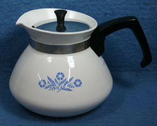 Corning Ware Blue Cornflower Teapot Vintage 6 Cup Metal Lid P - 104