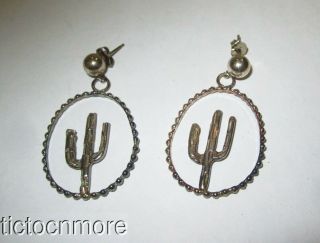 Vintage Navajo Indian Sterling Silver Twisted Rope Oval Cactus Earrings
