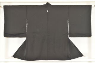 Vintage Silk Kimono Jacket:dynamic Black Tsunami Wave@kt87