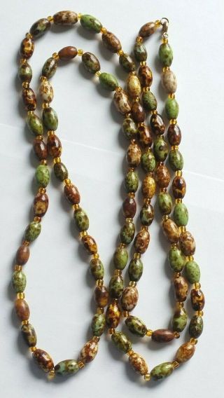 Vintage Scottish Very Long Multi Coloured Oval Glass Bead Necklace
