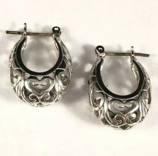 Vintage Jez Designer Sterling Silver 925 Filigree Hoop Earrings :)