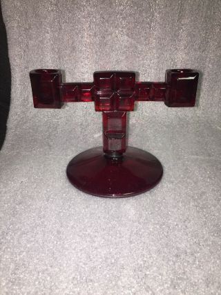 Vintage Ruby Red Double Light Candleholder Cube Square Design
