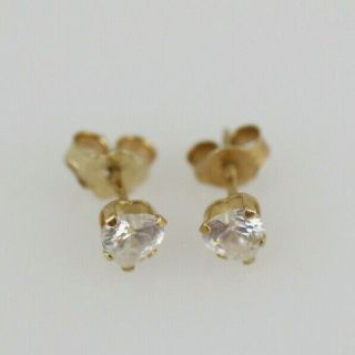 Vintage 14k Solid Yellow Gold Cz Heart Stud Earrings