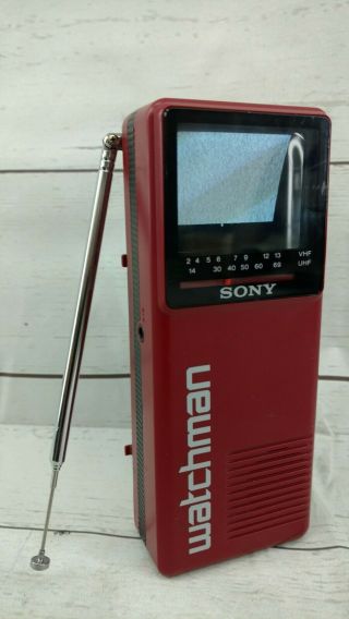 SONY WATCHMAN FD - 10A UHF/VHF BLACK & WHITE PORTABLE TELEVISION RED 2