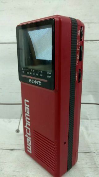 SONY WATCHMAN FD - 10A UHF/VHF BLACK & WHITE PORTABLE TELEVISION RED 3