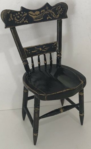 Vintage Dollhouse Miniature Handmade Side Chair Black Stencil Style 1