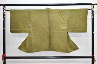 Vintage Silk Kimono Jacket:dynamic Green Tea Tsunami Wave@ym04