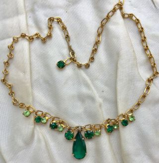 Vintage Jewellery Green Crystal Teardropper 1950’s Cocktail Necklace Jewelry