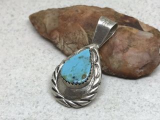 Vintage Navajo Stamped Sterling Silver Turquoise Gem Teardrop Pendant