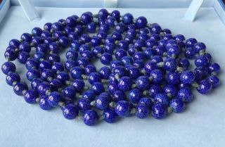 Vintage Lapis Lazuli Czech Glass Bead Necklace Flapper Length Beads Hand Knotted