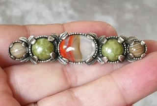 Vintage Miracle Jewellery Scottish Celtic Agate Silver Plaid Bar Brooch Pin