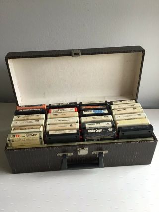 Vintage 8 Track Tape Storage Case 24 Holder With Tapes Faux Alligator Lined