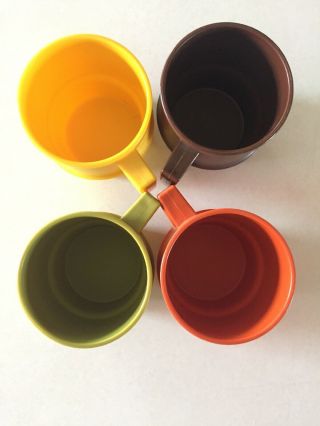 4 Vintage Tupperware Stacking Coffee Cup Mug 1312 Orange Green Brown Gold EUC 2
