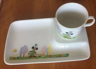 1960’s Vintage Walt Disney Prod Mickey Mouse Ceramic Snack Plate And Cup Japan