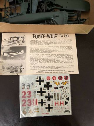 Vintage 1/48 Monogram Focke - Wulf Fw190 Model Kit 6804 1960 ' s - 70 ' s 5