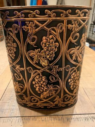 Vtg Weibro Embossed Metal Trash Can Grapes In Green And Copper Colors