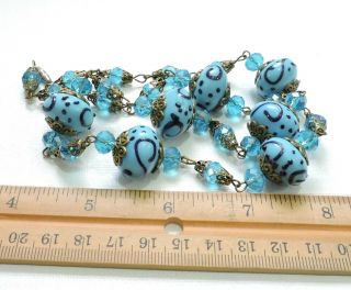 Vintage Turquoise Blue with Navy Swirls Lampwork Art Glass Bead Necklace JL19370 2