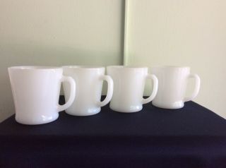 4 Vintage Anchor Hocking Fire King White D Handle Milk Glass Coffee Cups Mugs